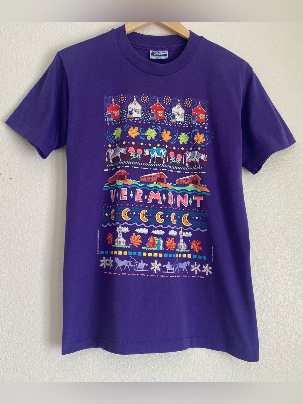 Vintage Hanes 50/50 single stitch Vermont cows, barns,all things fall t-shirt, M